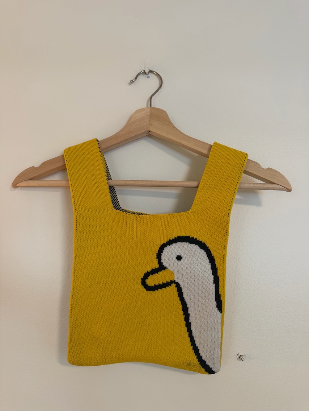 Yellow Knit Duck Goose Graphic Tote Bag